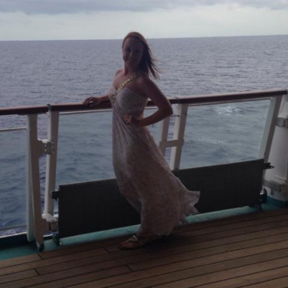 Beautiful white & gold floor length dress!